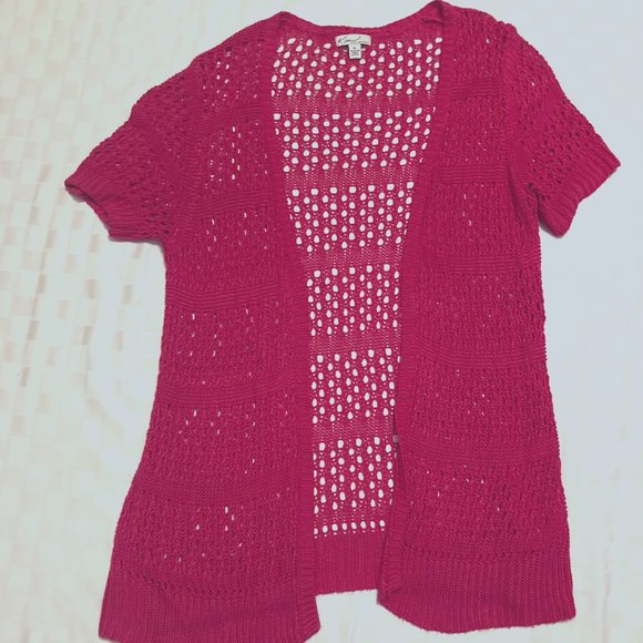 Hot Pink Short Sleeve Cardigan Sweater - Picture 1 of 3